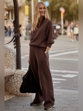 Varley Chocolate Brown Wide-Leg Lounge Pants pullover set doublesoft xs relaxed